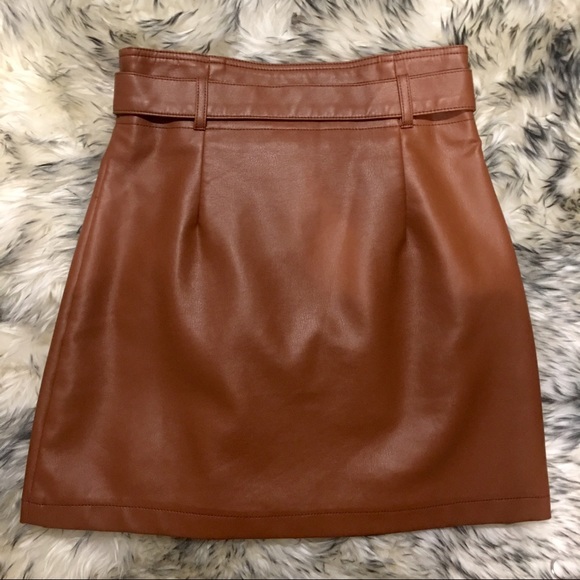 Forever 21 Faux Smooth Leather Brown Mini Skirt XS - Picture 5 of 6